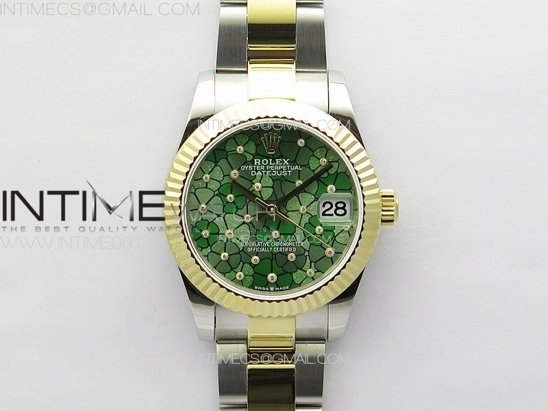 DateJust 31mm 278274 904L SS YG GMF Best Edition Green Flowers Crystals Dial on 904L SS YG Oyster Bracelet A2824
