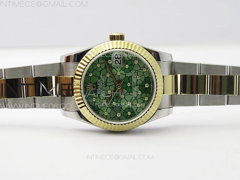 DateJust 31mm 278274 904L SS YG GMF Best Edition Green Flowers Crystals Dial on 904L SS YG Oyster Bracelet A2824
