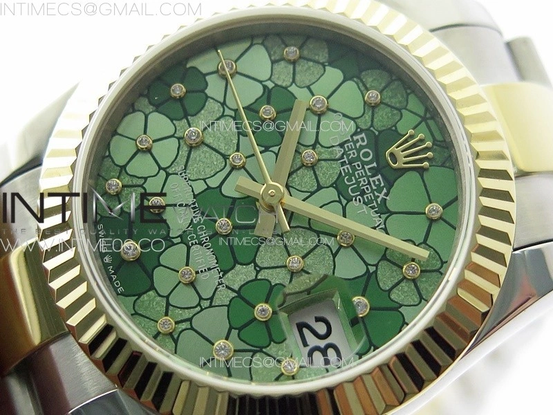 DateJust 31mm 278274 904L SS YG GMF Best Edition Green Flowers Crystals Dial on 904L SS YG Oyster Bracelet A2824