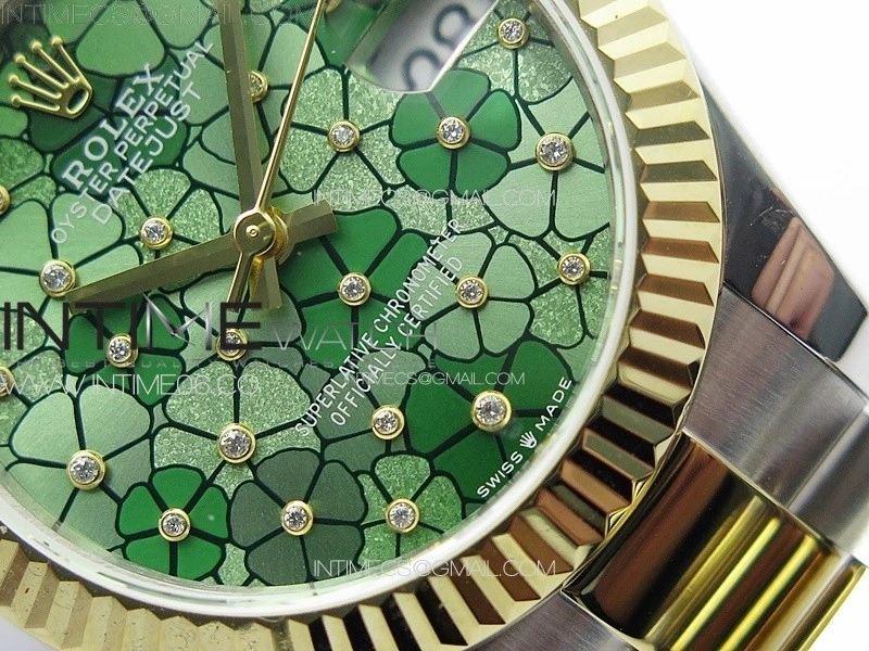 DateJust 31mm 278274 904L SS YG GMF Best Edition Green Flowers Crystals Dial on 904L SS YG Oyster Bracelet A2824