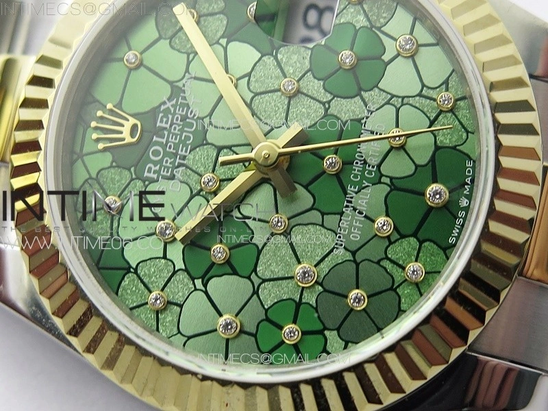 DateJust 31mm 278274 904L SS YG GMF Best Edition Green Flowers Crystals Dial on 904L SS YG Oyster Bracelet A2824