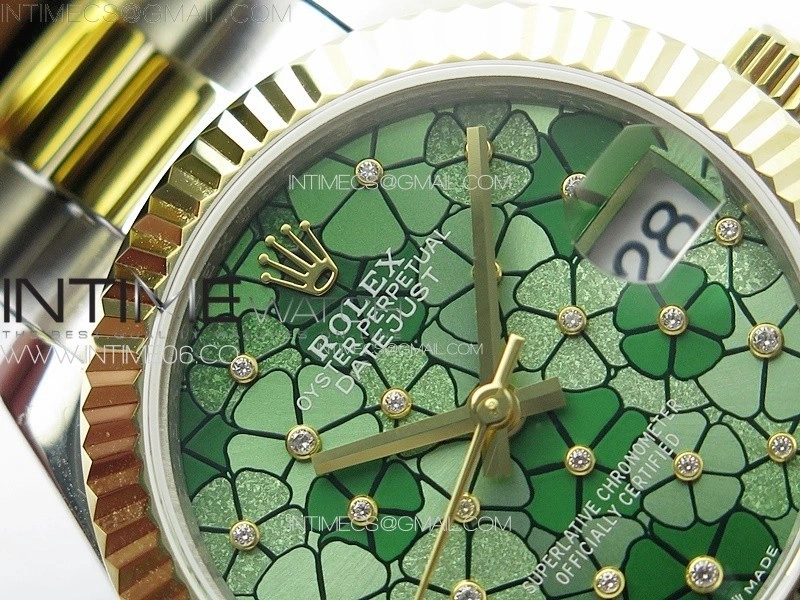 DateJust 31mm 278274 904L SS YG GMF Best Edition Green Flowers Crystals Dial on 904L SS YG Oyster Bracelet A2824