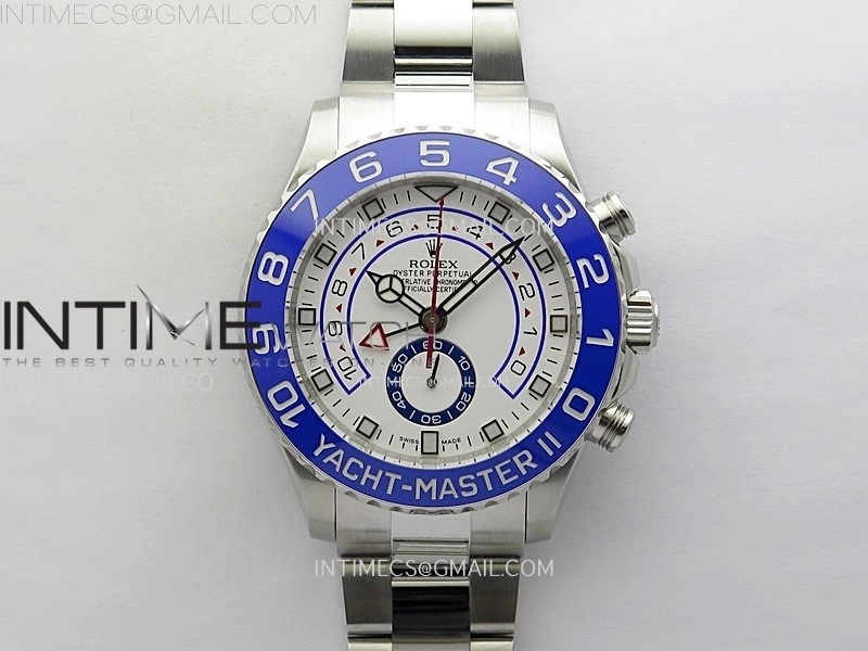 YachtMaster II 116680 Blue Ceramic Bezel SS KF 1:1 Best Edition White Dial on Bracelet A7750