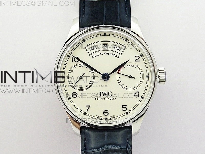 Portuguese Real PR Real Annual Calendar IW5035 AZF 1:1 Best Edition White Dial Blue Markers on Blue Leather Strap A52010