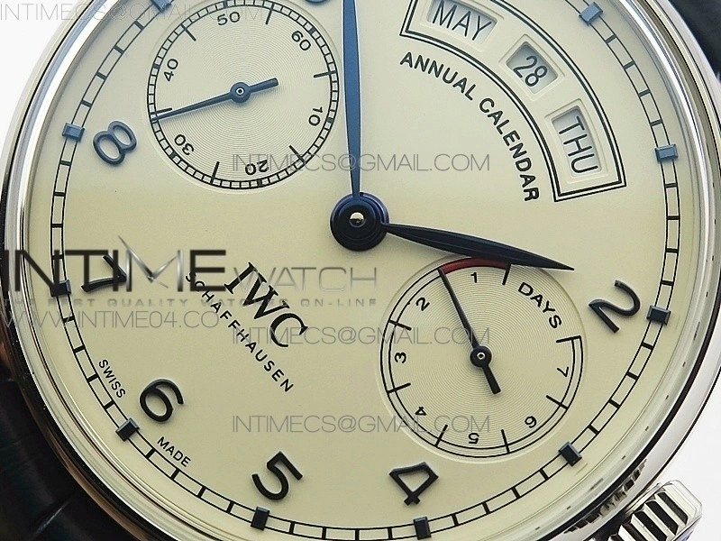 Portuguese Real PR Real Annual Calendar IW5035 AZF 1:1 Best Edition White Dial Blue Markers on Blue Leather Strap A52010