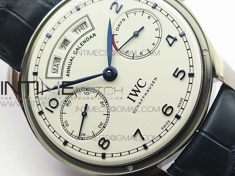 Portuguese Real PR Real Annual Calendar IW5035 AZF 1:1 Best Edition White Dial Blue Markers on Blue Leather Strap A52010