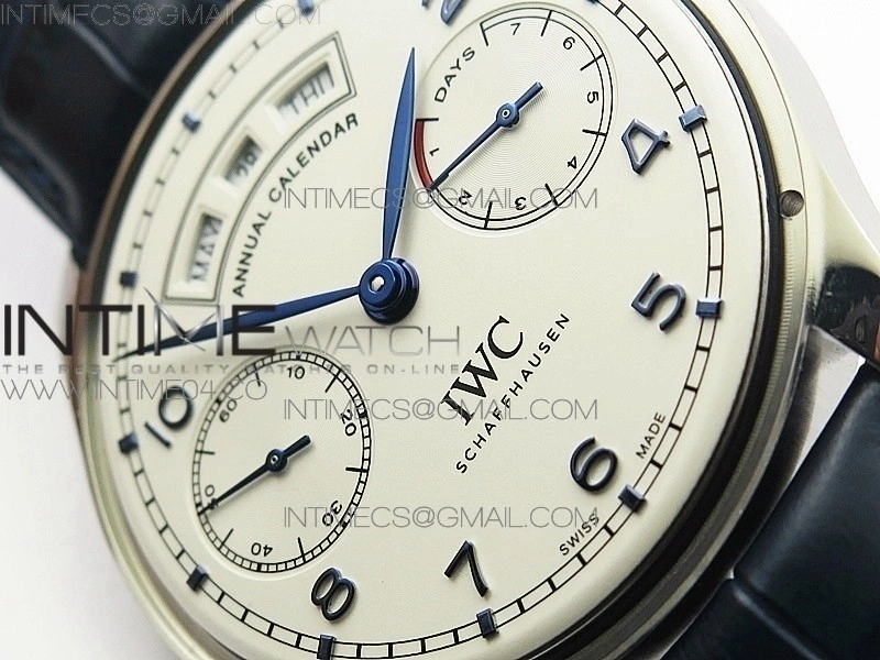 Portuguese Real PR Real Annual Calendar IW5035 AZF 1:1 Best Edition White Dial Blue Markers on Blue Leather Strap A52010