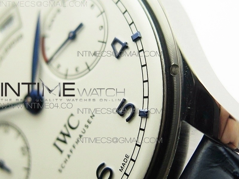Portuguese Real PR Real Annual Calendar IW5035 AZF 1:1 Best Edition White Dial Blue Markers on Blue Leather Strap A52010