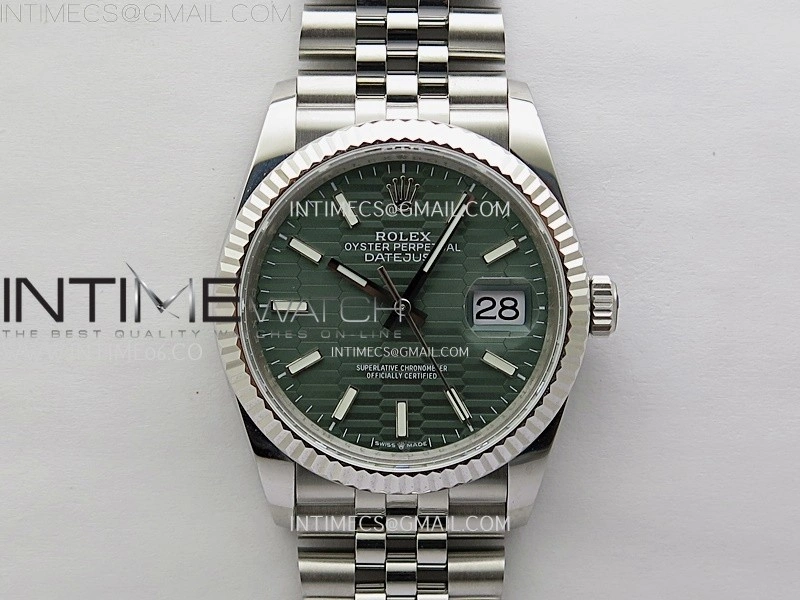 DateJust 126234 904L SS JDF 1:1 Best Edition Green Fluted Dial Stick Markers on Jubilee 904L SS Bracelet