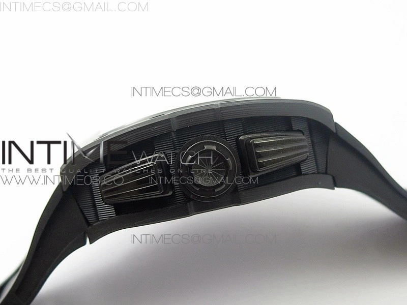 RM011 Carbon Case Chronograph KVF 1:1 Best Edition Carbon Case Bezel Skeleton Dial on Black Rubber Strap A7750