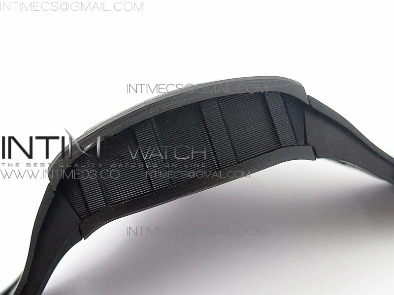 RM011 Carbon Case Chronograph KVF 1:1 Best Edition Carbon Case Bezel Skeleton Dial on Black Rubber Strap A7750