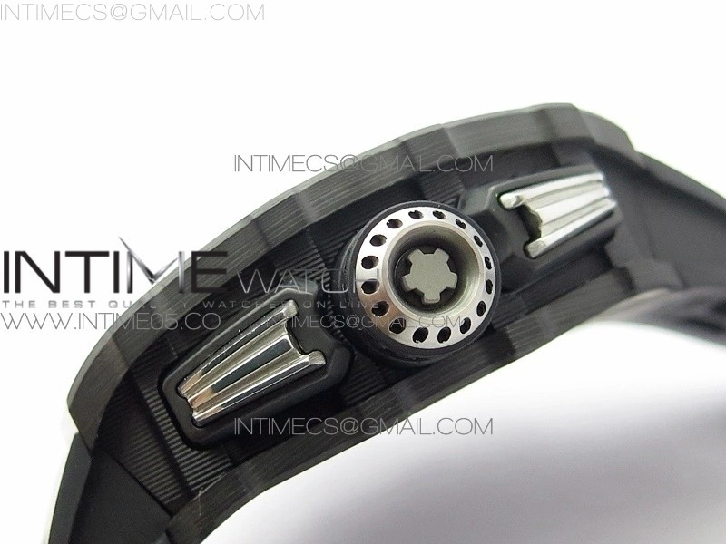RM011 Carbon Case Chrono KVF 1:1 Best Edition Crystal Skeleton Yellow Dial on Black Rubber Strap A7750 V2