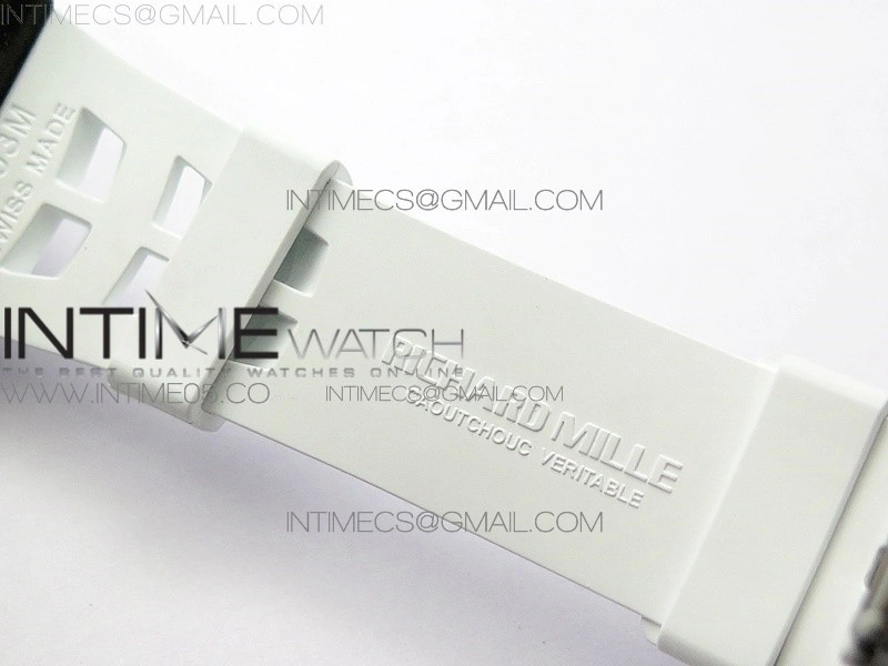 RM011 Carbon Case Chrono KVF 1:1 Best Edition Crystal Skeleton Yellow Dial on White Rubber Strap A7750 V2