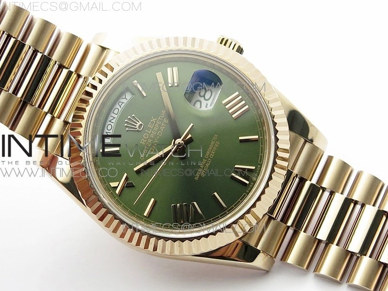 Day-Date 40mm 228239 BP New Dial Version 904 RG Green Roman Markers Dial on RG President Bracelet A2836