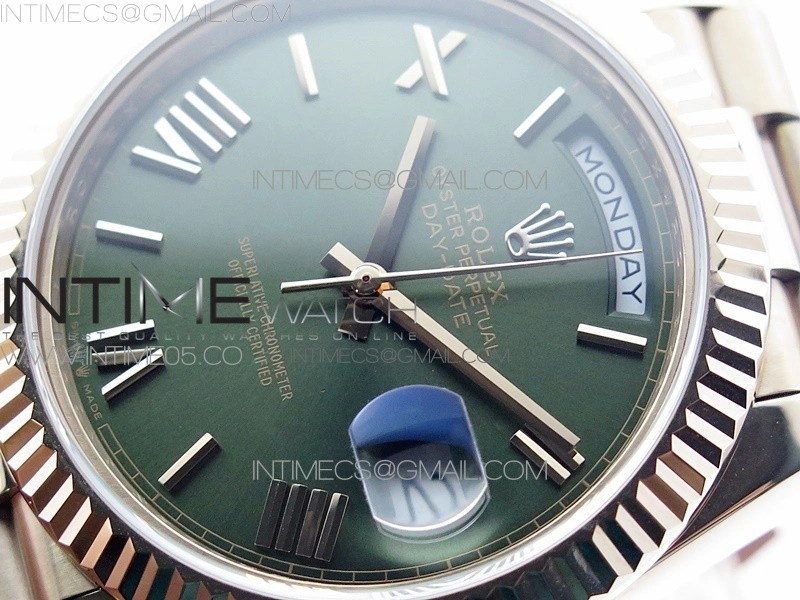 Day-Date 40mm 228239 BP New Dial Version 904 RG Green Roman Markers Dial on RG President Bracelet A2836