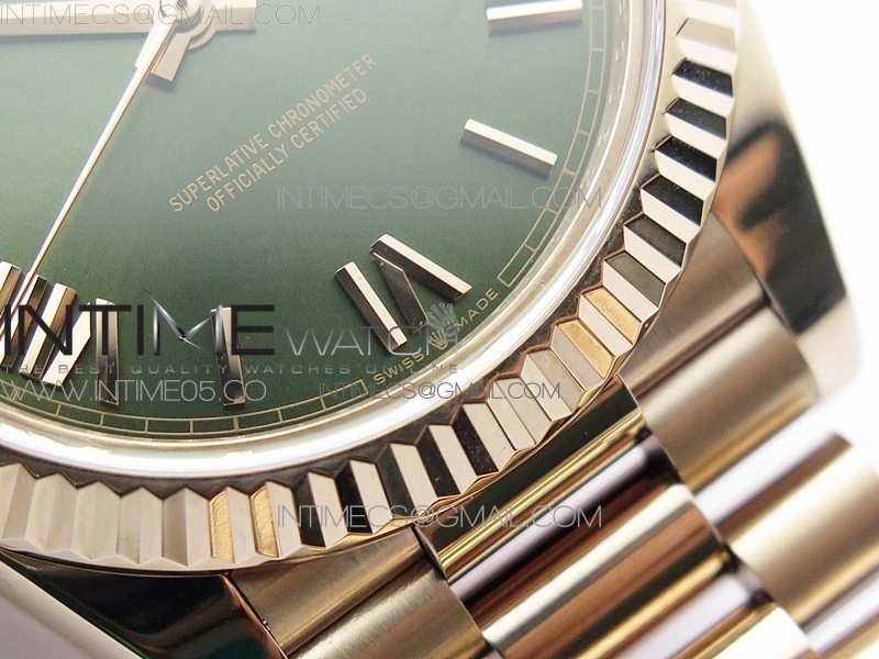Day-Date 40mm 228239 BP New Dial Version 904 RG Green Roman Markers Dial on RG President Bracelet A2836