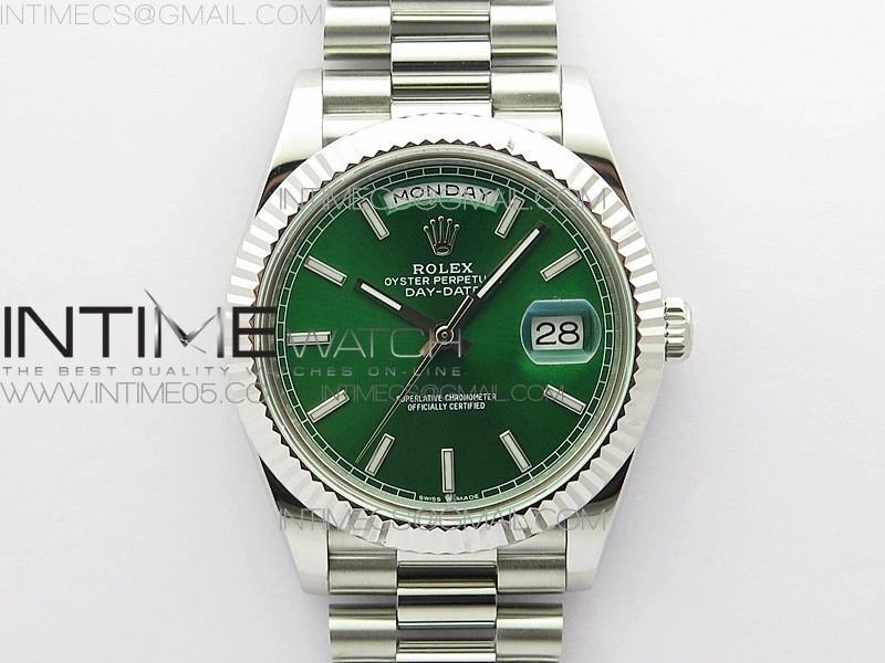 Day-Date 40mm 228239 BP New Dial Version 904 SS Green Stick Markers Dial on SS President Bracelet A2836