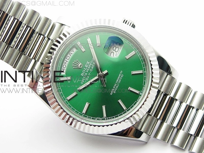 Day-Date 40mm 228239 BP New Dial Version 904 SS Green Stick Markers Dial on SS President Bracelet A2836