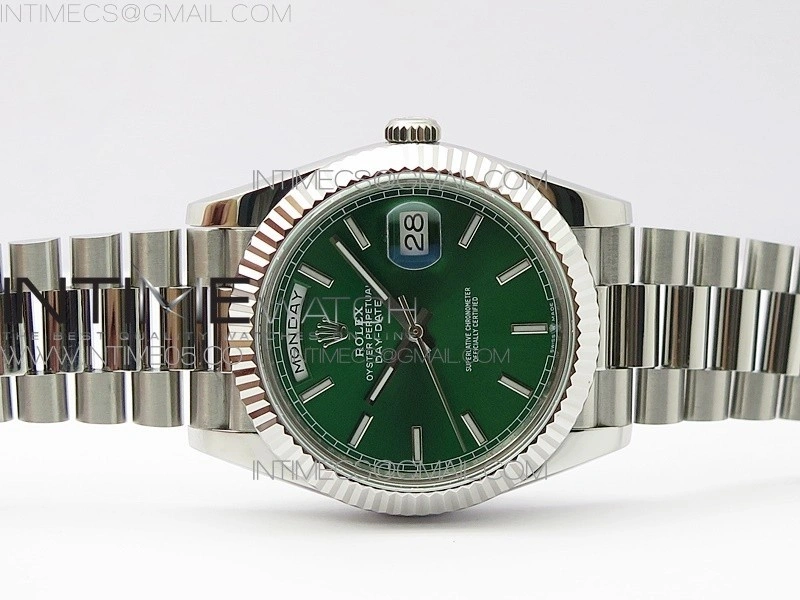 Day-Date 40mm 228239 BP New Dial Version 904 SS Green Stick Markers Dial on SS President Bracelet A2836