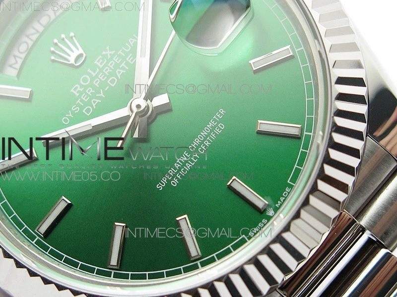 Day-Date 40mm 228239 BP New Dial Version 904 SS Green Stick Markers Dial on SS President Bracelet A2836