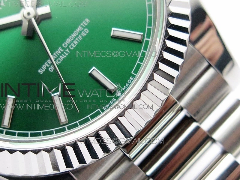 Day-Date 40mm 228239 BP New Dial Version 904 SS Green Stick Markers Dial on SS President Bracelet A2836