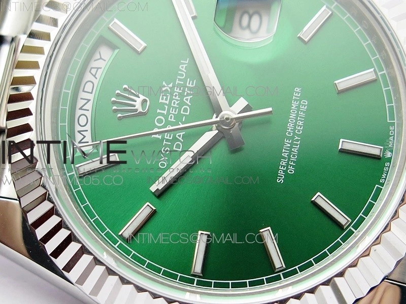 Day-Date 40mm 228239 BP New Dial Version 904 SS Green Stick Markers Dial on SS President Bracelet A2836
