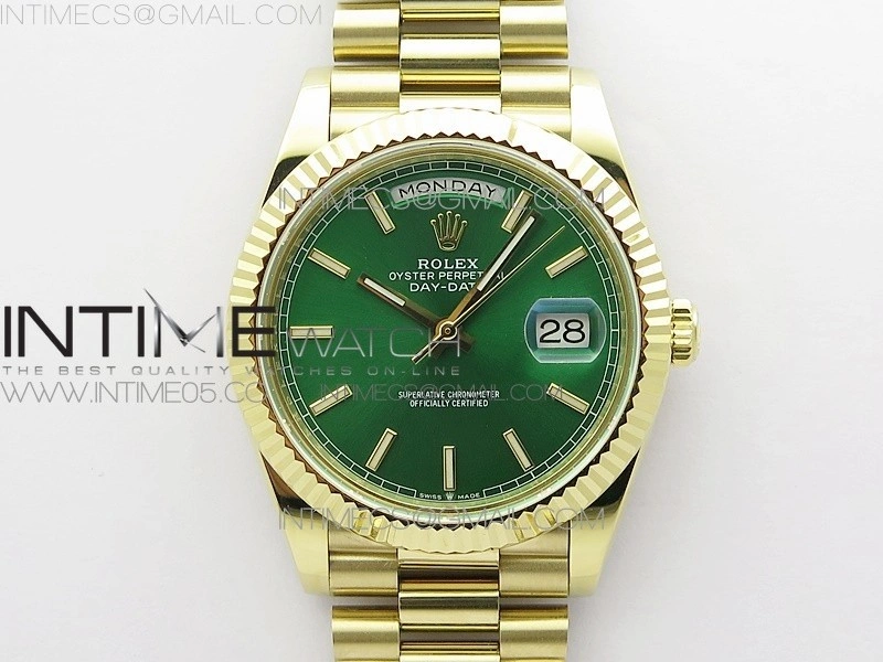 Day-Date 40mm 228239 BP New Dial Version 904 YG Green Stick Markers Dial on YG President Bracelet A2836
