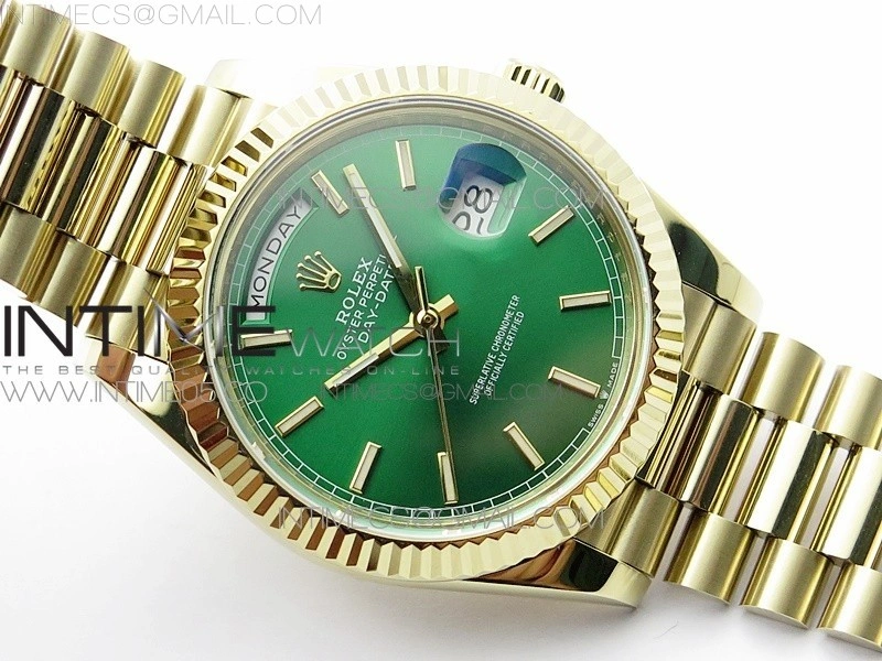 Day-Date 40mm 228239 BP New Dial Version 904 YG Green Stick Markers Dial on YG President Bracelet A2836