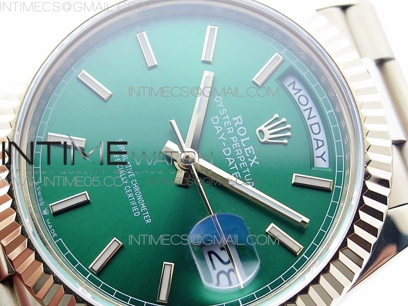 Day-Date 40mm 228239 BP New Dial Version 904 YG Green Stick Markers Dial on YG President Bracelet A2836
