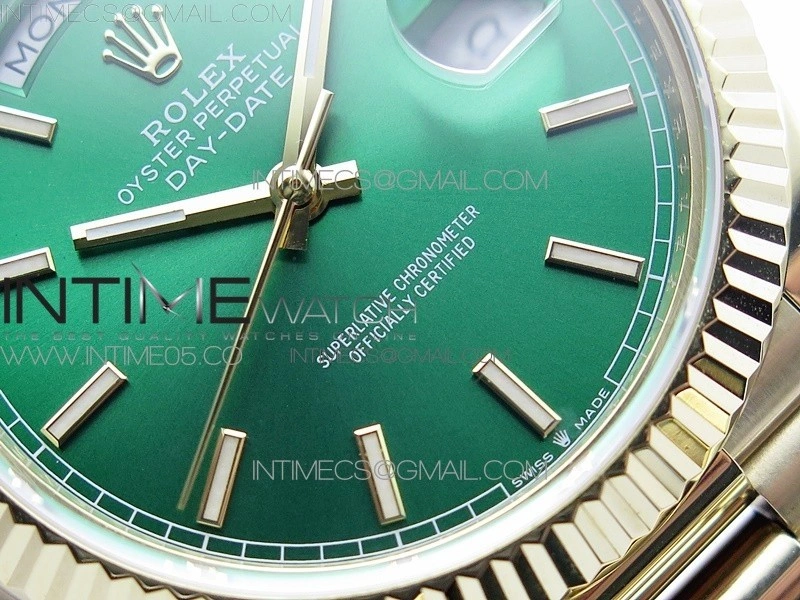 Day-Date 40mm 228239 BP New Dial Version 904 YG Green Stick Markers Dial on YG President Bracelet A2836