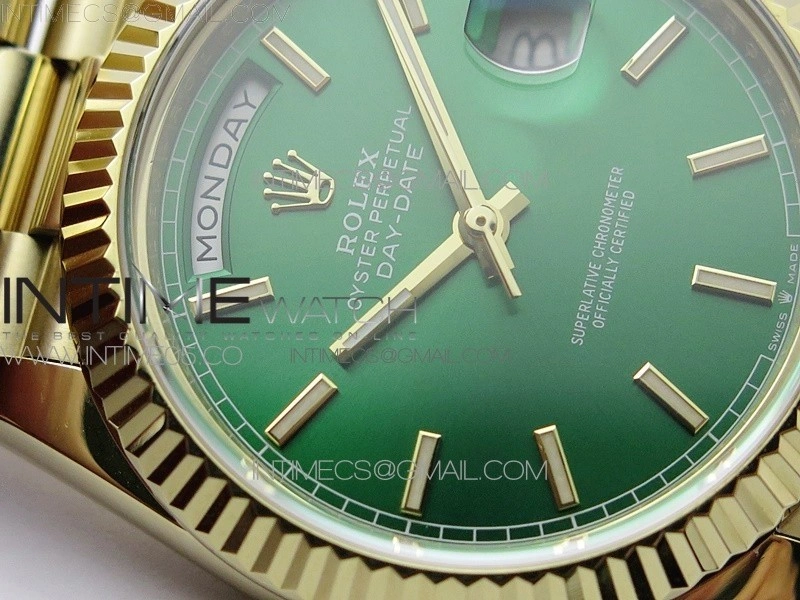 Day-Date 40mm 228239 BP New Dial Version 904 YG Green Stick Markers Dial on YG President Bracelet A2836