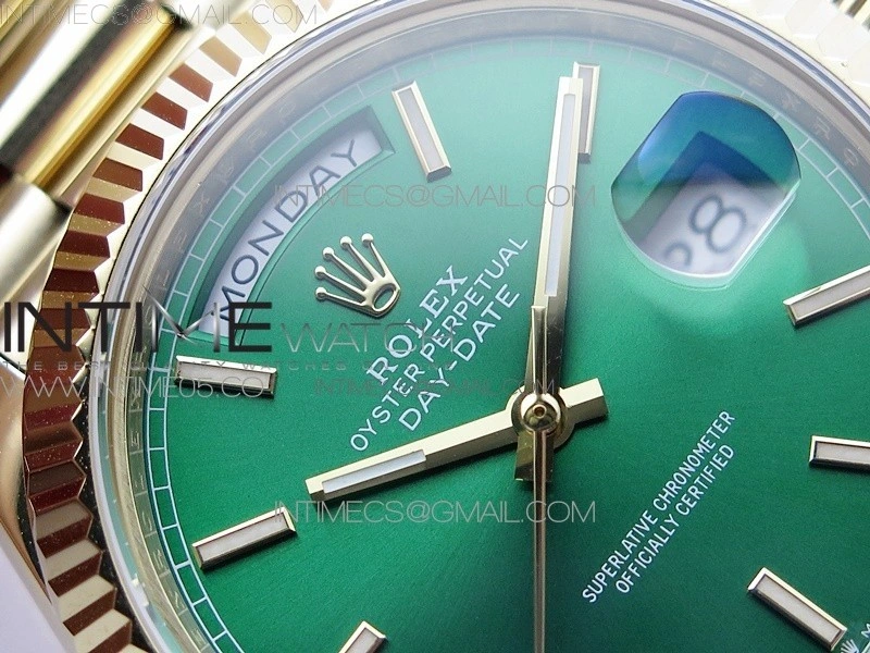Day-Date 40mm 228239 BP New Dial Version 904 YG Green Stick Markers Dial on YG President Bracelet A2836