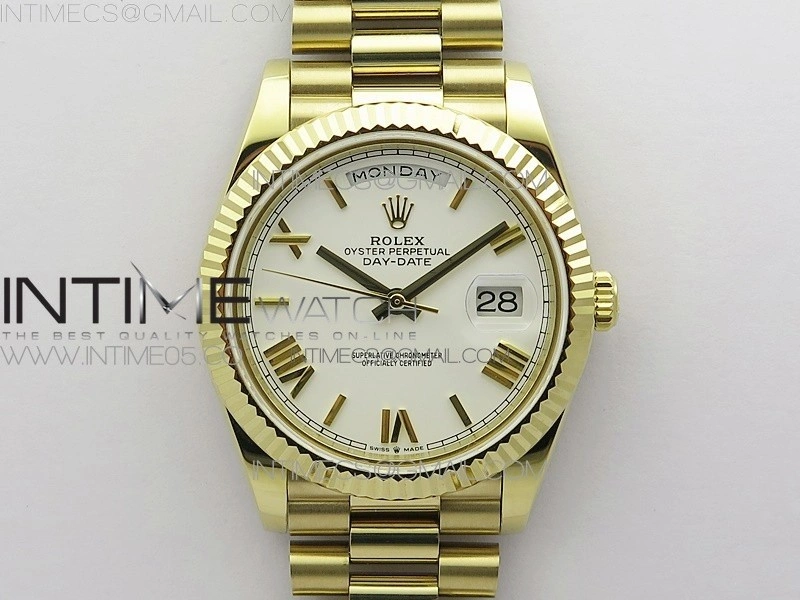 Day-Date 40mm 228239 BP New Dial Version 904 YG White Roman Markers Dial on YG President Bracelet A2836