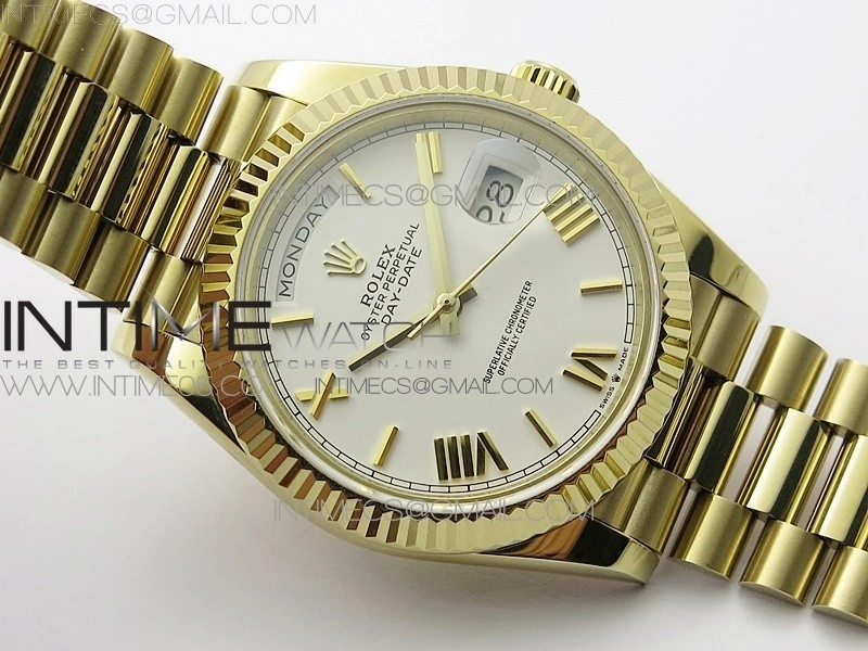 Day-Date 40mm 228239 BP New Dial Version 904 YG White Roman Markers Dial on YG President Bracelet A2836
