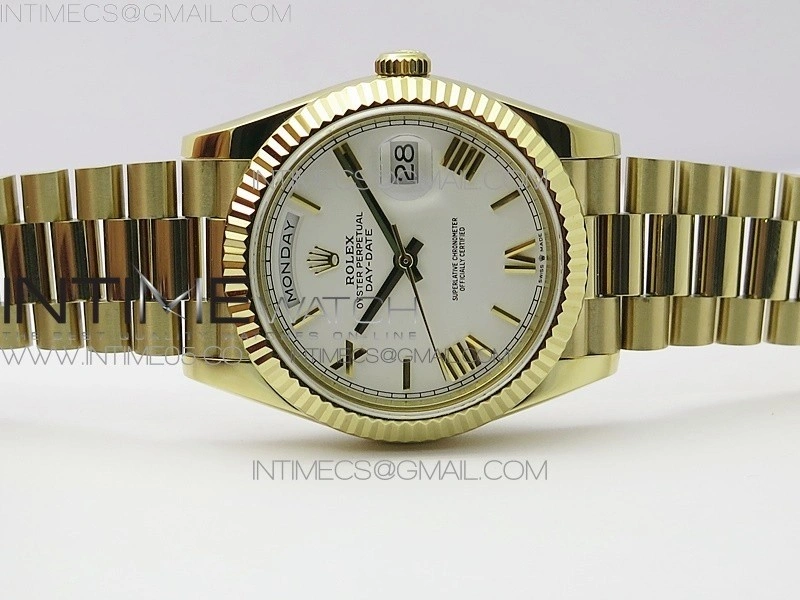 Day-Date 40mm 228239 BP New Dial Version 904 YG White Roman Markers Dial on YG President Bracelet A2836