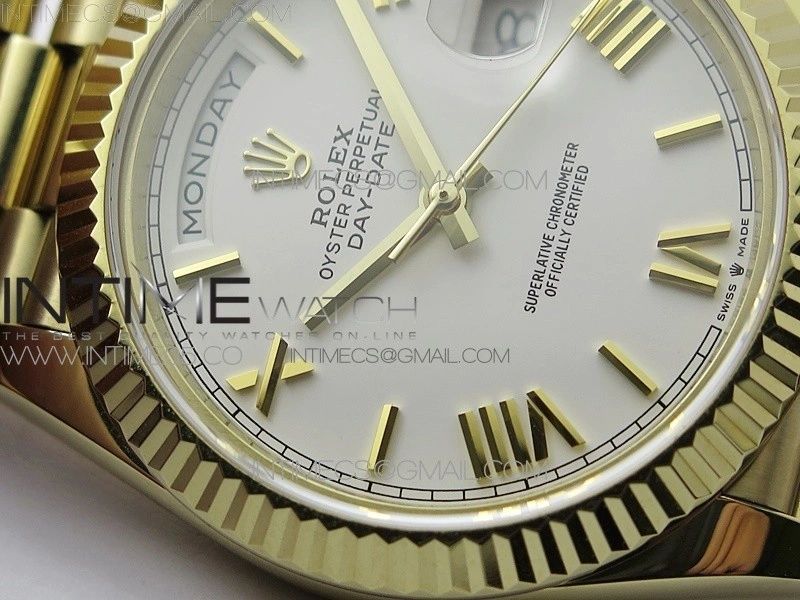 Day-Date 40mm 228239 BP New Dial Version 904 YG White Roman Markers Dial on YG President Bracelet A2836