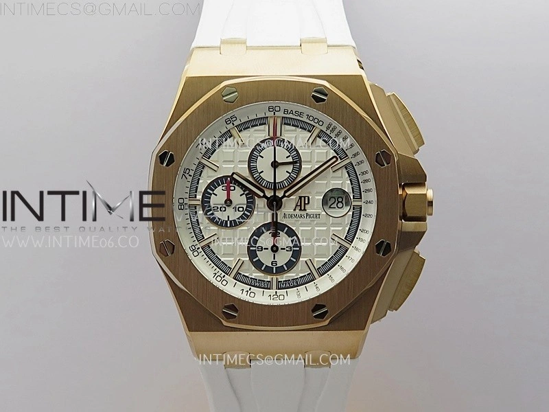 Royal Oak Offshore 44mm RG TKF 1:1 Best Edition White Dial on White Rubber Strap A3126