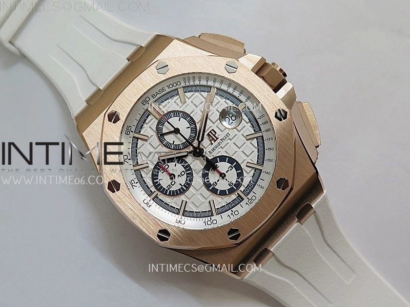 Royal Oak Offshore 44mm RG TKF 1:1 Best Edition White Dial on White Rubber Strap A3126