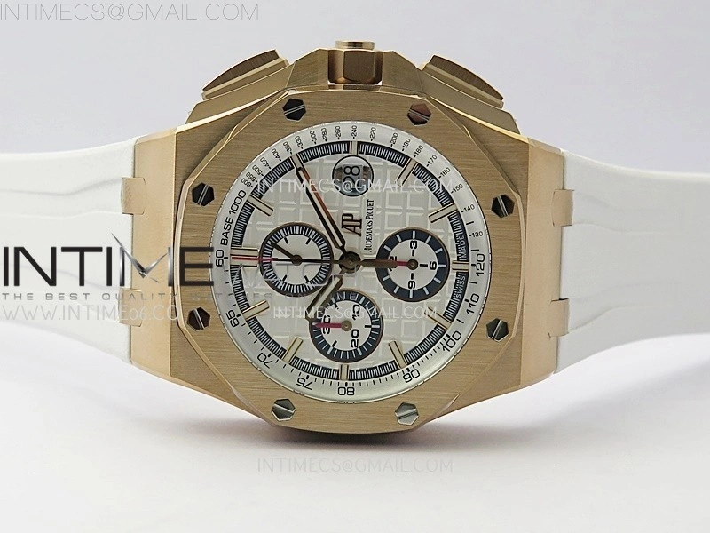 Royal Oak Offshore 44mm RG TKF 1:1 Best Edition White Dial on White Rubber Strap A3126