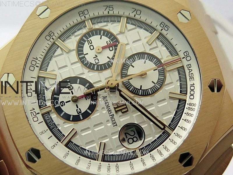 Royal Oak Offshore 44mm RG TKF 1:1 Best Edition White Dial on White Rubber Strap A3126