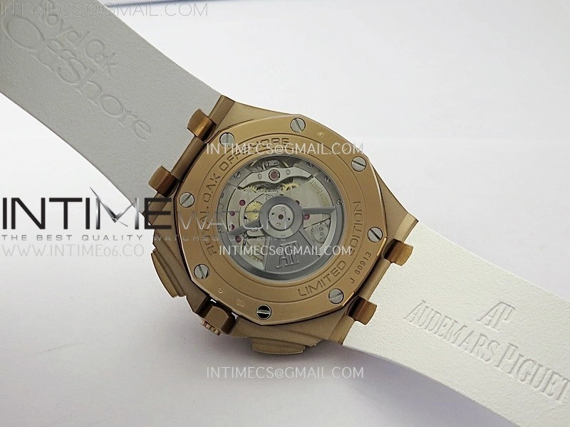 Royal Oak Offshore 44mm RG TKF 1:1 Best Edition White Dial on White Rubber Strap A3126