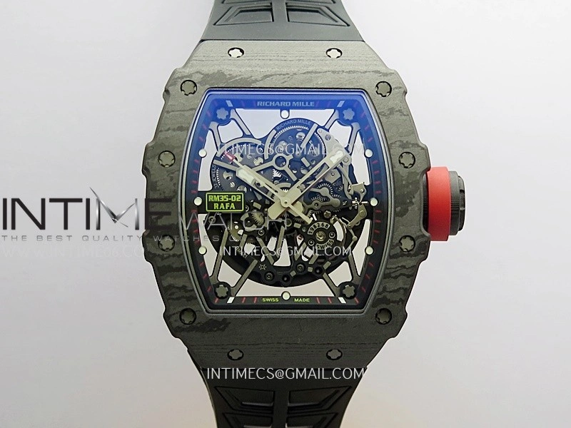 RM035-02 Black NTPT Red Crown Umi Office 1:1 Best Edition Skeleton Dial On Black Rubber Strap RMAL1 Super Clone V2