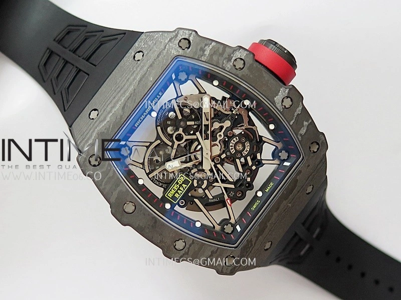 RM035-02 Black NTPT Red Crown Umi Office 1:1 Best Edition Skeleton Dial On Black Rubber Strap RMAL1 Super Clone V2