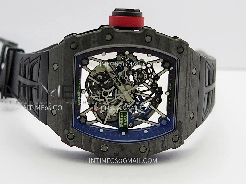 RM035-02 Black NTPT Red Crown Umi Office 1:1 Best Edition Skeleton Dial On Black Rubber Strap RMAL1 Super Clone V2