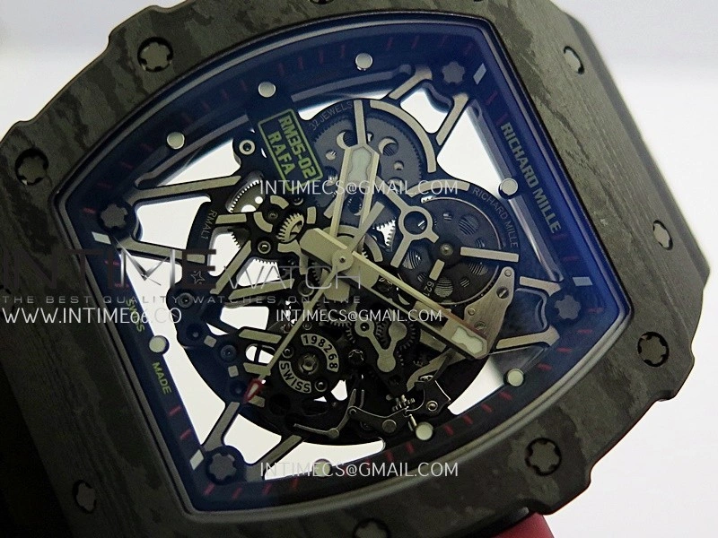 RM035-02 Black NTPT Red Crown Umi Office 1:1 Best Edition Skeleton Dial On Black Rubber Strap RMAL1 Super Clone V2