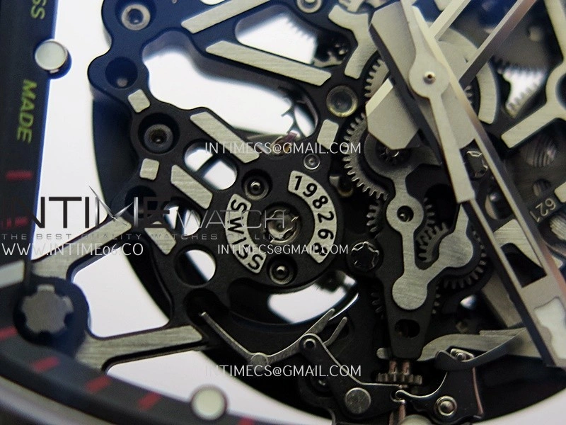 RM035-02 Black NTPT Red Crown Umi Office 1:1 Best Edition Skeleton Dial On Black Rubber Strap RMAL1 Super Clone V2