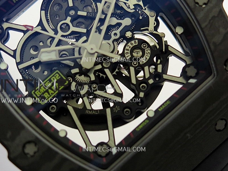 RM035-02 Black NTPT Red Crown Umi Office 1:1 Best Edition Skeleton Dial On Black Rubber Strap RMAL1 Super Clone V2