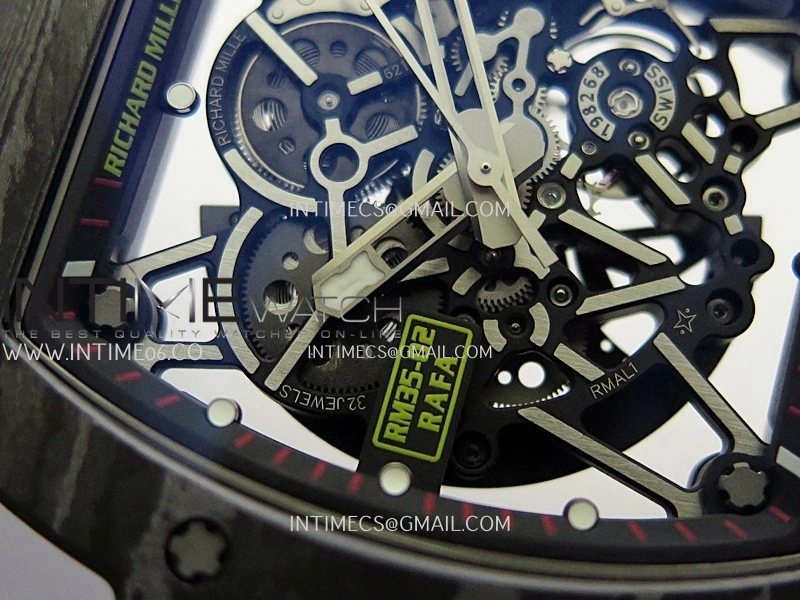 RM035-02 Black NTPT Red Crown Umi Office 1:1 Best Edition Skeleton Dial On Black Rubber Strap RMAL1 Super Clone V2