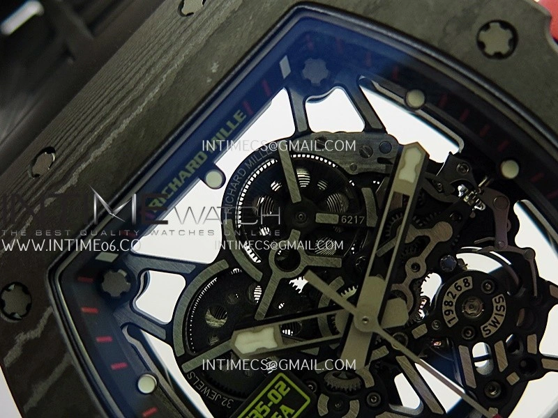 RM035-02 Black NTPT Red Crown Umi Office 1:1 Best Edition Skeleton Dial On Black Rubber Strap RMAL1 Super Clone V2