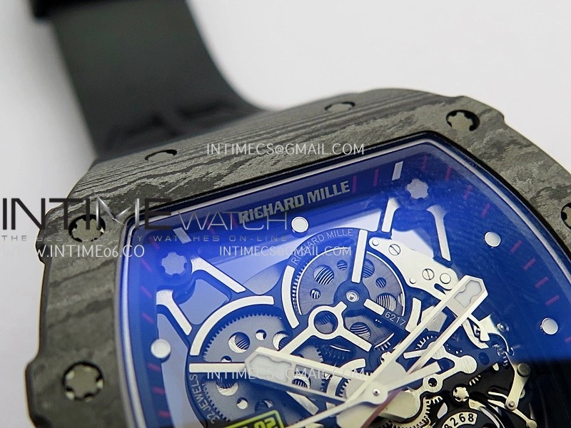 RM035-02 Black NTPT Red Crown Umi Office 1:1 Best Edition Skeleton Dial On Black Rubber Strap RMAL1 Super Clone V2
